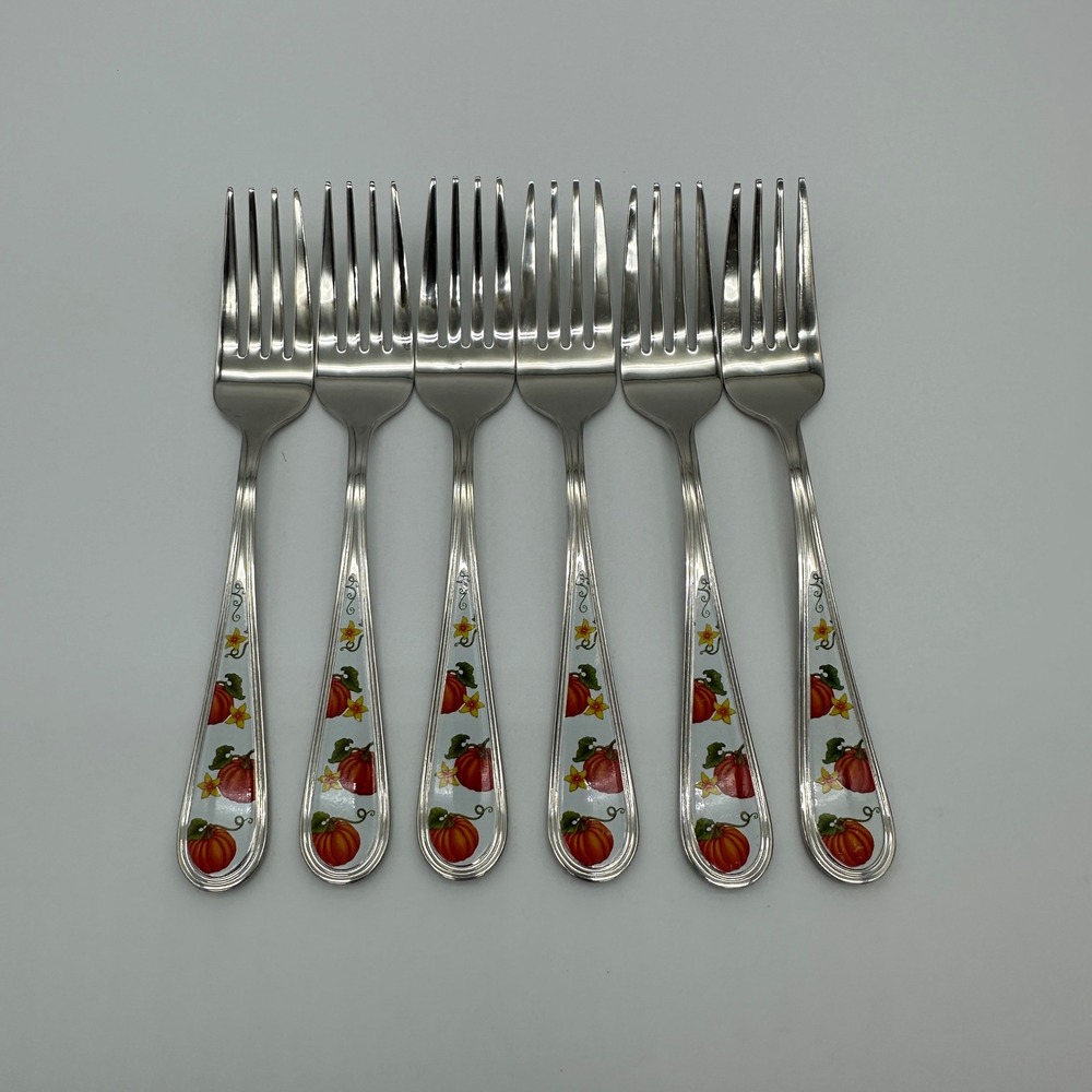 Temp-tations 18/10 Stainless Steel Pumpkin Fall Harvest Salad Fork Set of 6